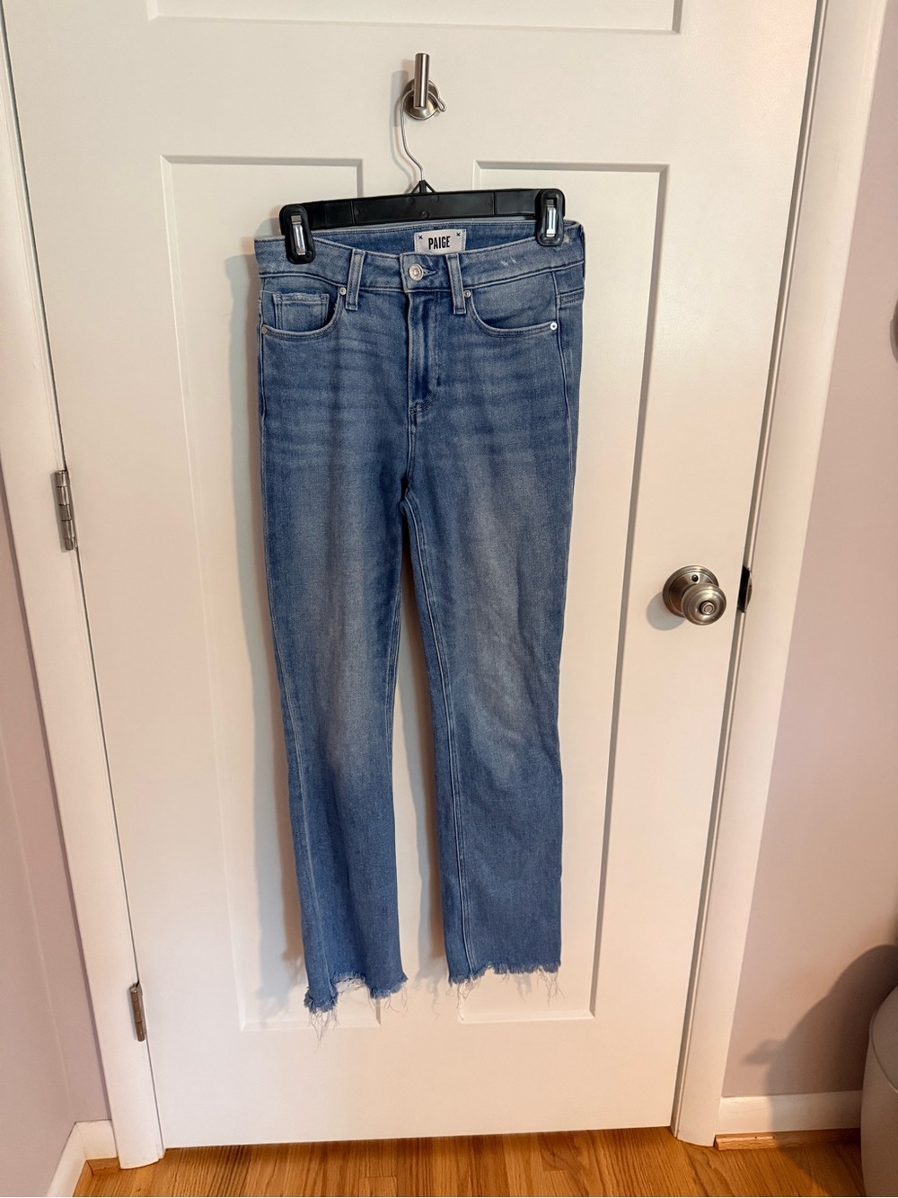 PAIGE Cindy Light Blue Cropped Raw-Hem Jeans